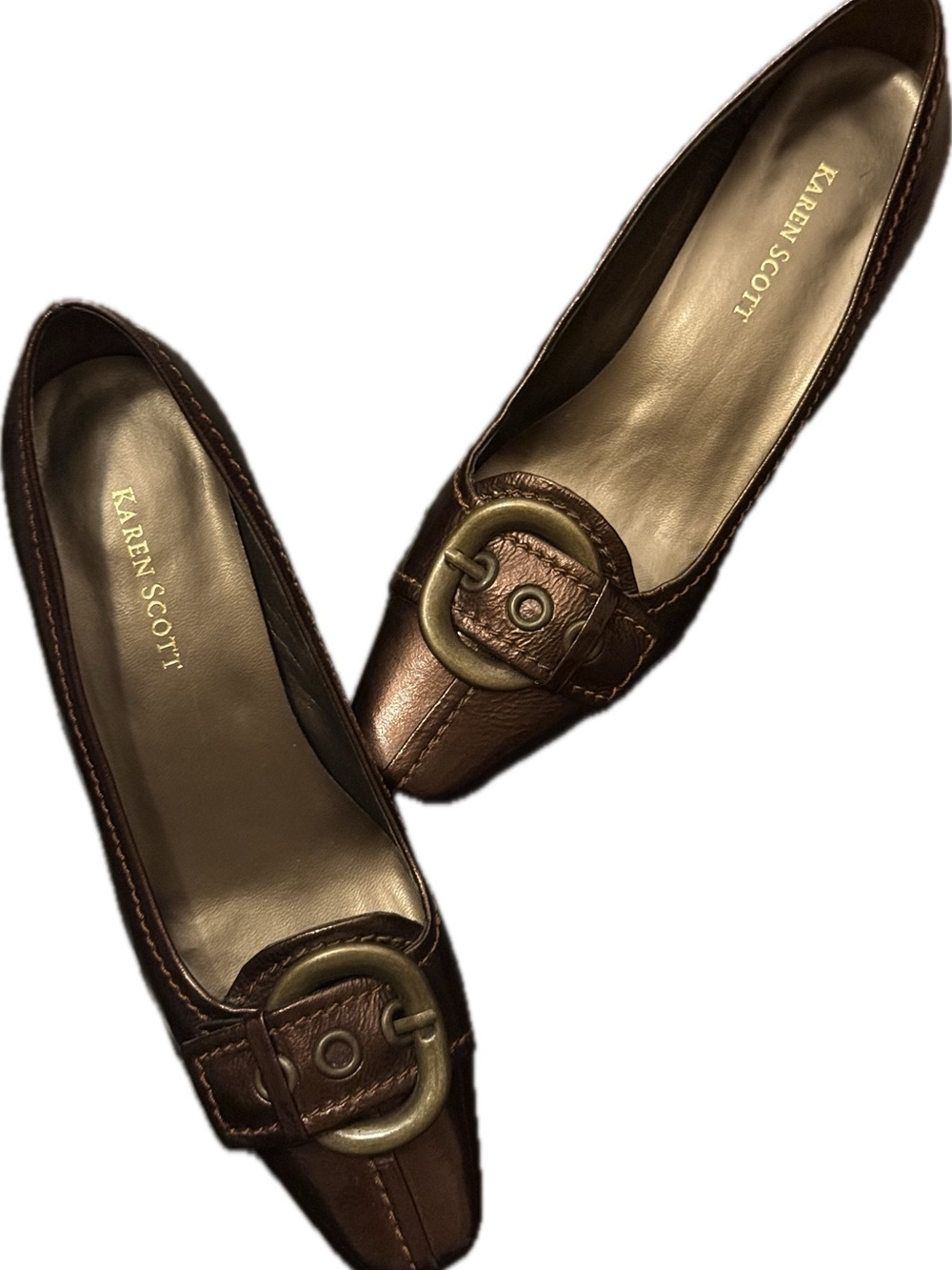 Karen Scott Bronze Leather Buckle heels- Bronze